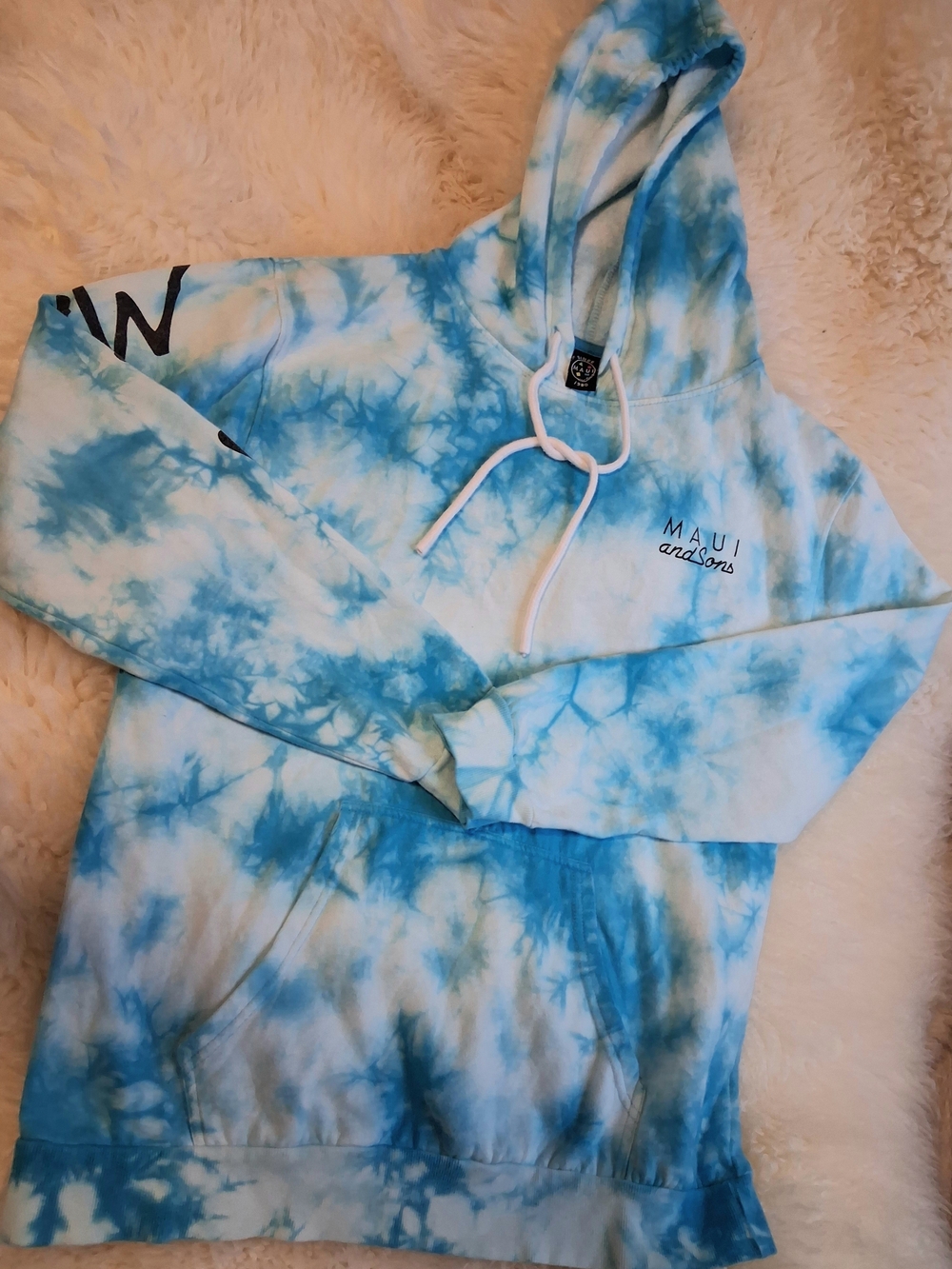 Vintage Maui and Sons Sky & Aqua Tie-Dye Hoodie with Logo, Oversized